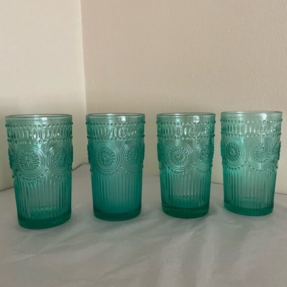 Pioneer Woman Blue Glass Tumbler Set of 4 - Picture 1 of 2